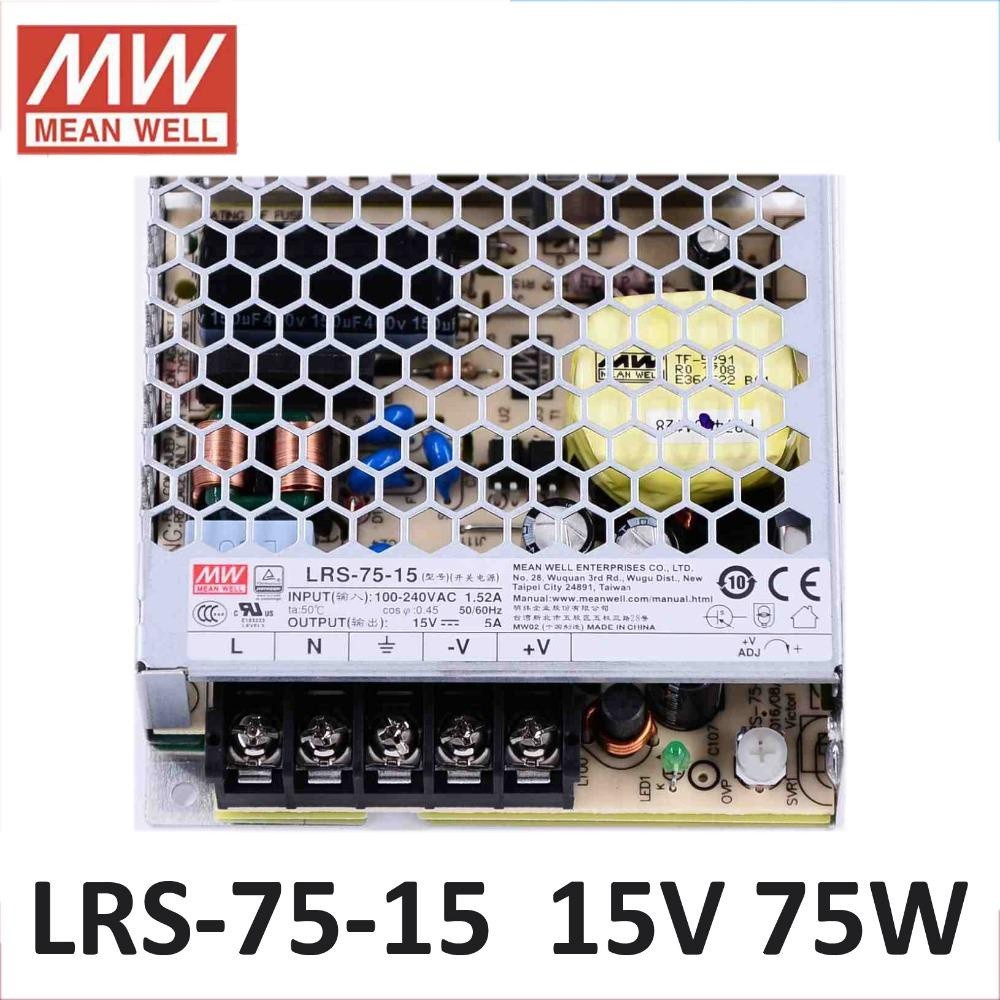 ✧MEANWELL LRS-75-15 DC 15V switching power supply 85-264VAC input 75W 15V 5A Meanwell power supply d