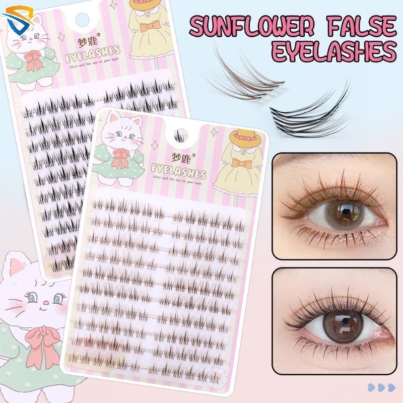 10 Rows/กล่องแฟชั่นดอกทานตะวันขนตาปลอมธรรมชาติจําลอง Fairy สีน้ําตาลสีดํามังงะ Segmented Eyelashes Extension DIY Eye แต่งหน้าเครื่องมือ
