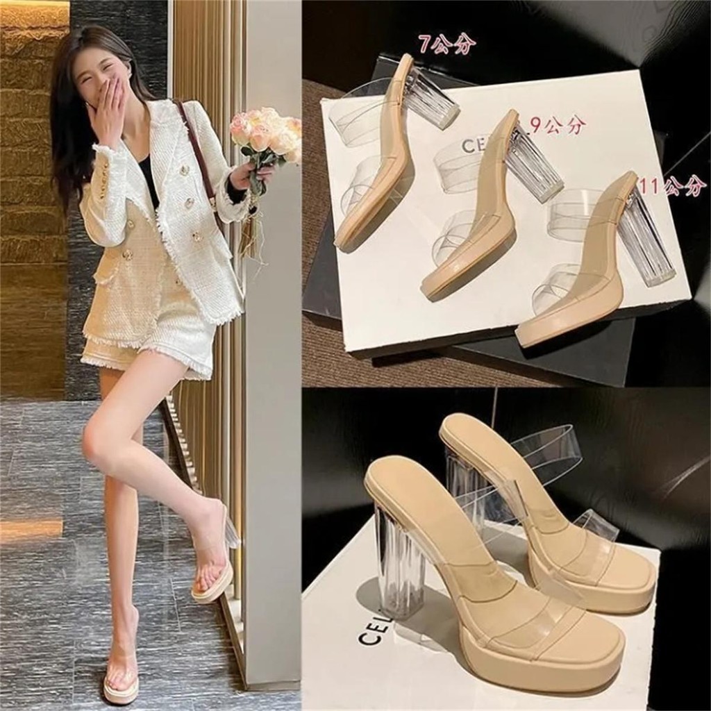 พร้อมส่งจากไทย รองเท้าส้นสูงคริสตัล ( มี 7ซม,9ซม ไซส์ 35-42)คุ้มที่สุด!รองเท้าแฟชั่นหญิง A52A53