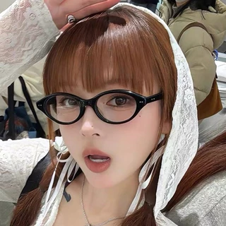 เลนส์แบบถอดเปลี่ยนได้COD (San9) Small Frame Oval Book Silly Children Retro Tortoiseshell Cat Eye Frame Anti Blue Light Glasses