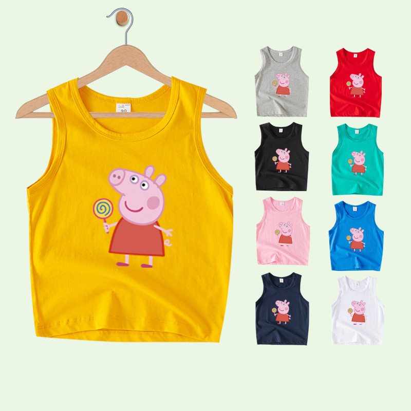 เสื้อกล้ามเด็ก Peppa Pig ลายการ์ตูน น่ารัก ผ้าฝ้าย 100% เสื้อแขนกุด สำหรับเด็กอนุบาล TA064