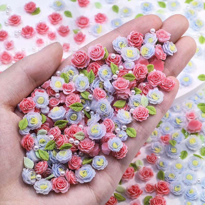 Blue Red Twin Season Rose Bud เครื่องประดับ diy Camellia อุปกรณ์เสริมสวมใส่เล็บเรซิ่นวัสดุขนาดเล็กแพคเกจอุปกรณ์เสริม [20 ชิ้น]