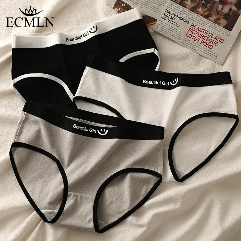 Ecmln กางเกงชั้นในไร้รอยต่อสไตล์ญี่ปุ่นสําหรับผู้หญิงสาวน่ารักกลางเอวกางเกงสุภาพสตรีระบายอากาศ M-XL