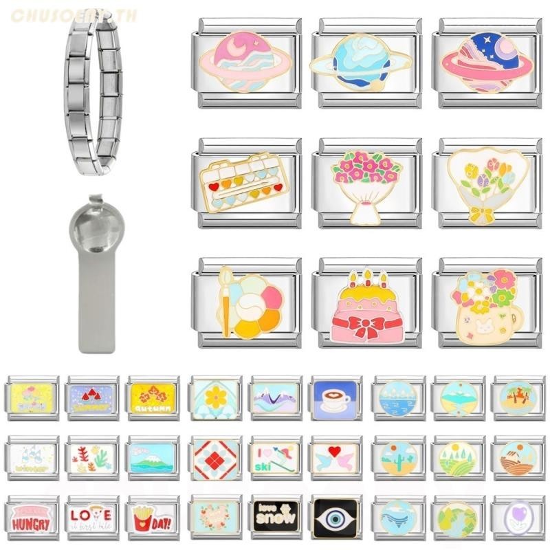 สีสัน Blingbling อิตาเลี่ยน Charm Links สําหรับสร้อยข้อมือ Diy สร้อยข้อมือคู่ Diy เครื่องประดับแฟชั่นอุปกรณ์เสริม Retro บุคลิกภาพโมดูลสร้อยข้อมือ