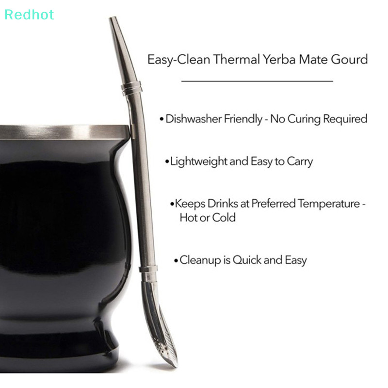 <Redhot>Yerba Mate Gourd Set Double-Wall Stainless Steel Mate Tea Cup and illa Set ลดราคา