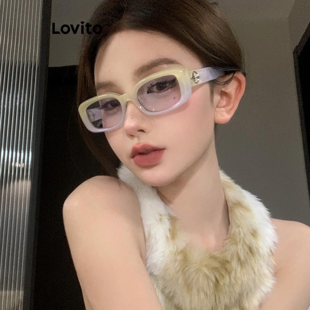 Lovito แว่นกันแดดผู้หญิง กันรังสีอัลตราไวโอเล็ต สีเรียบ สไตล์ลำลอง LFA36225