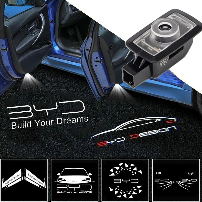 2 ชิ้น BYD Seal ATTO3 YUAN PLUS ระตูเลเซอร์ HD โปรเจคเตอร์ต้อนรับแสงบรรยากาศตกแต่งรถยนต์อุปกรณ์ตกแต่งเพิ่มเติม