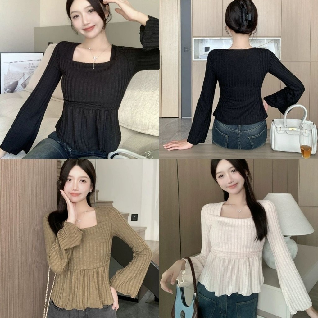 Firewire🔥พร้อมส่ง🔥 เสื้อไหมพรมคอตัดเฉียง แขนยาว ผ้าสบาย ~95153~ -C