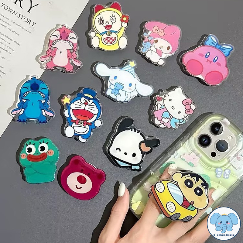 สีเทียนสีเทียน Shwaii น่ารัก Pochacco ลูกสุนัขถือโทรศัพท์ดูเดิล Kulomi Hello Kitty สากลพับเก็บได้แหวนรองแมวหมี in ยืนยัน