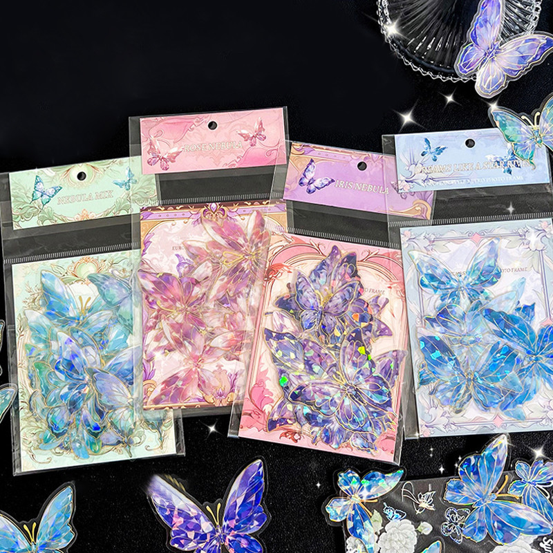 20 ชิ้น Vintage เลเซอร์ผีเสื้อสติกเกอร์ชุดสําหรับ Journaling และ Scrapbooking, 3D PET วัสดุตกแต่ง Decals ผีเสื้อ Holographic สติกเกอร์สําหรับ DIY หัตถกรรม