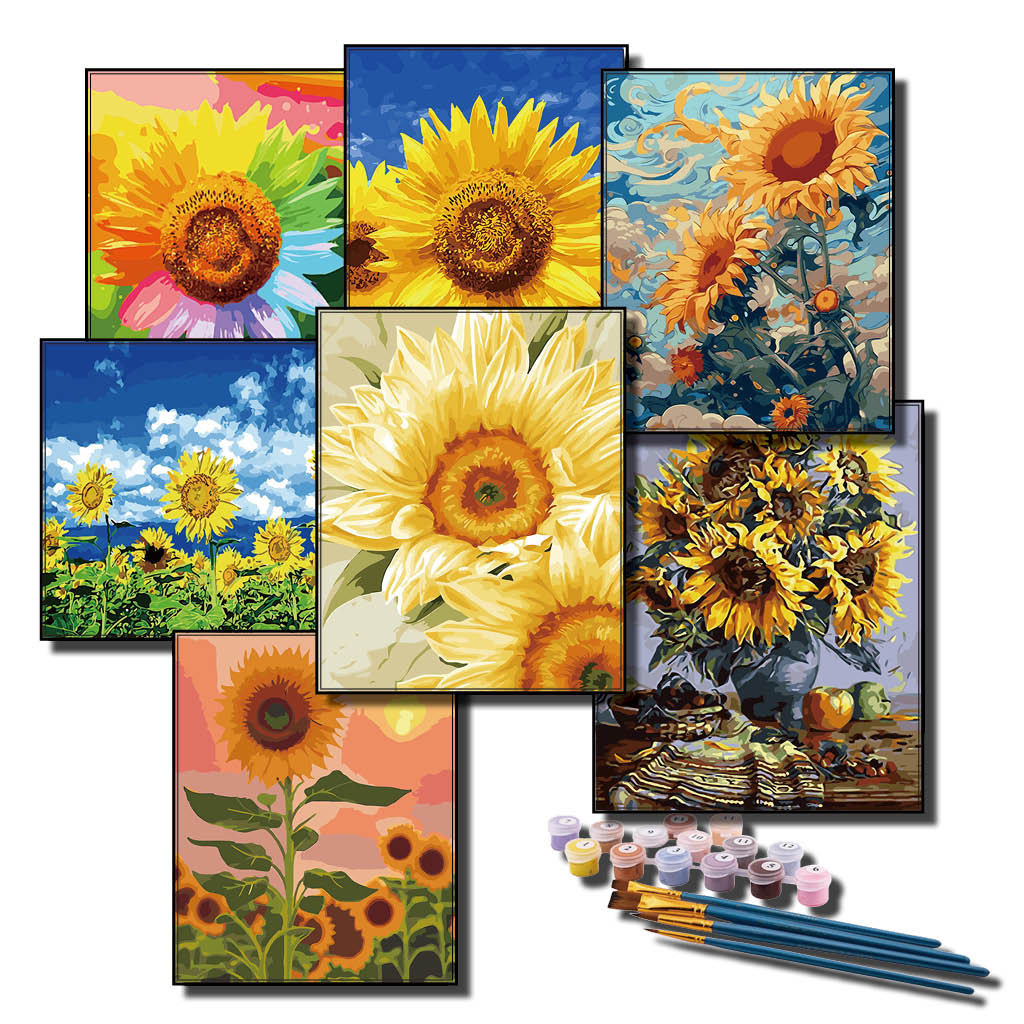 30*40 40*50ซม. DIY ภาพวาดสีน้ํามัน/ระบายสีโดยตัวเลขพร้อมผ้าใบมืออาชีพและสิ่งแวดล้อม สีที่เป็นมิตรกับสิ่งแวดล้อม ดอกไม้ดวงอาทิตย์
