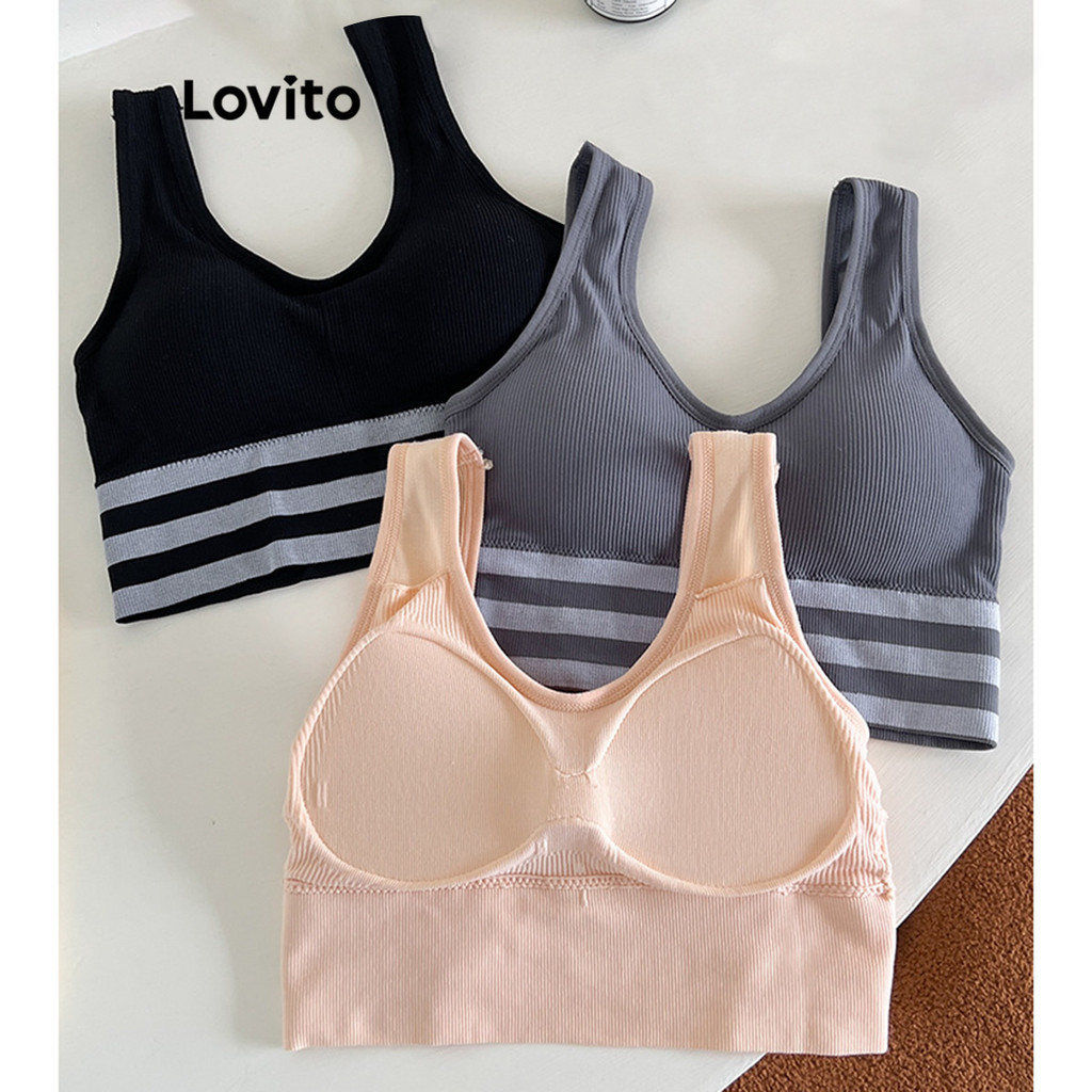Lovito สปอร์ตบราผู้หญิง แต่งขอบสี สไตล์สปอร์ต LNL68055