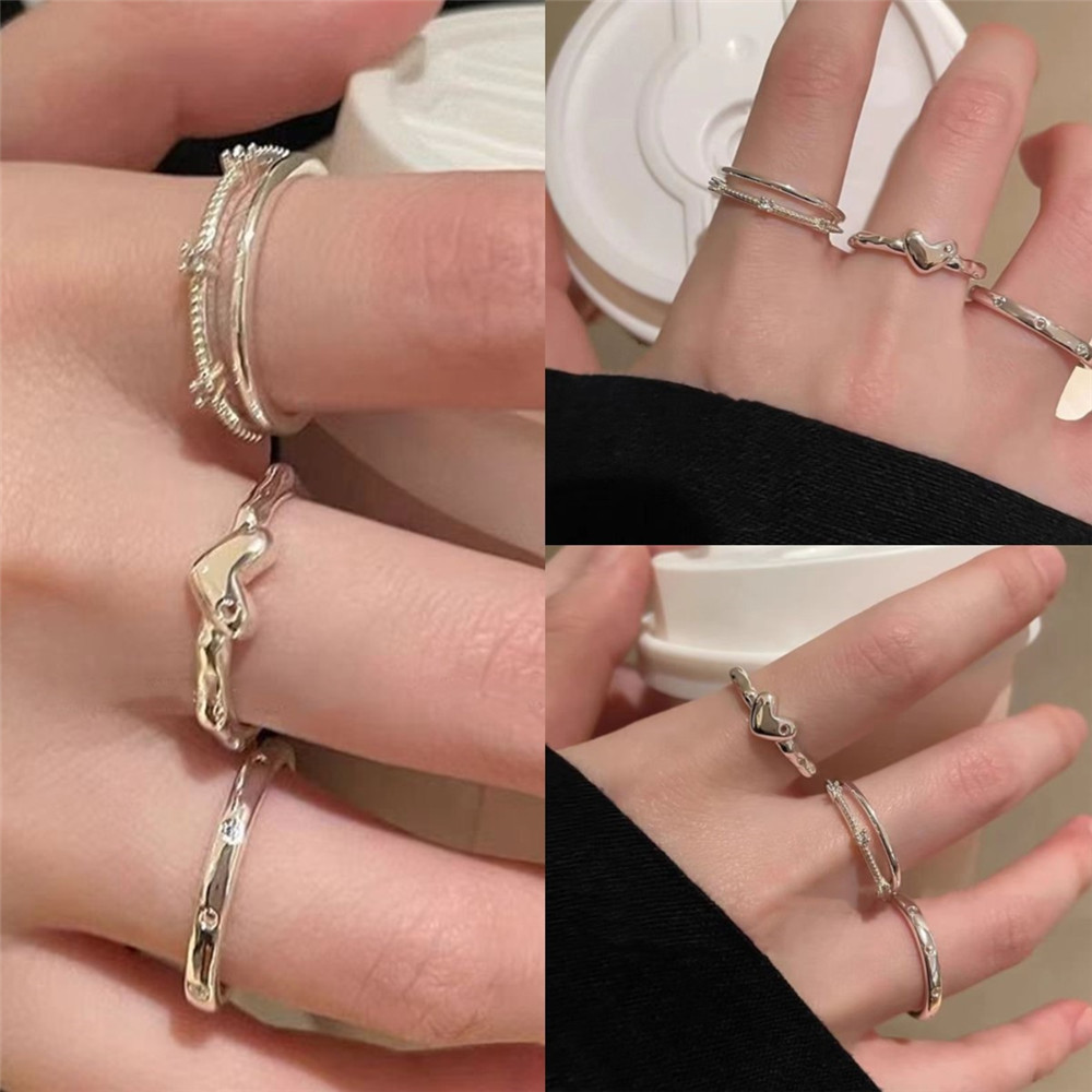 2024 ใหม่ไม่สม่ําเสมอรักเปิดแหวนสามชิ้น ซอก ออกแบบประณีตแหวนนิ้วชี้