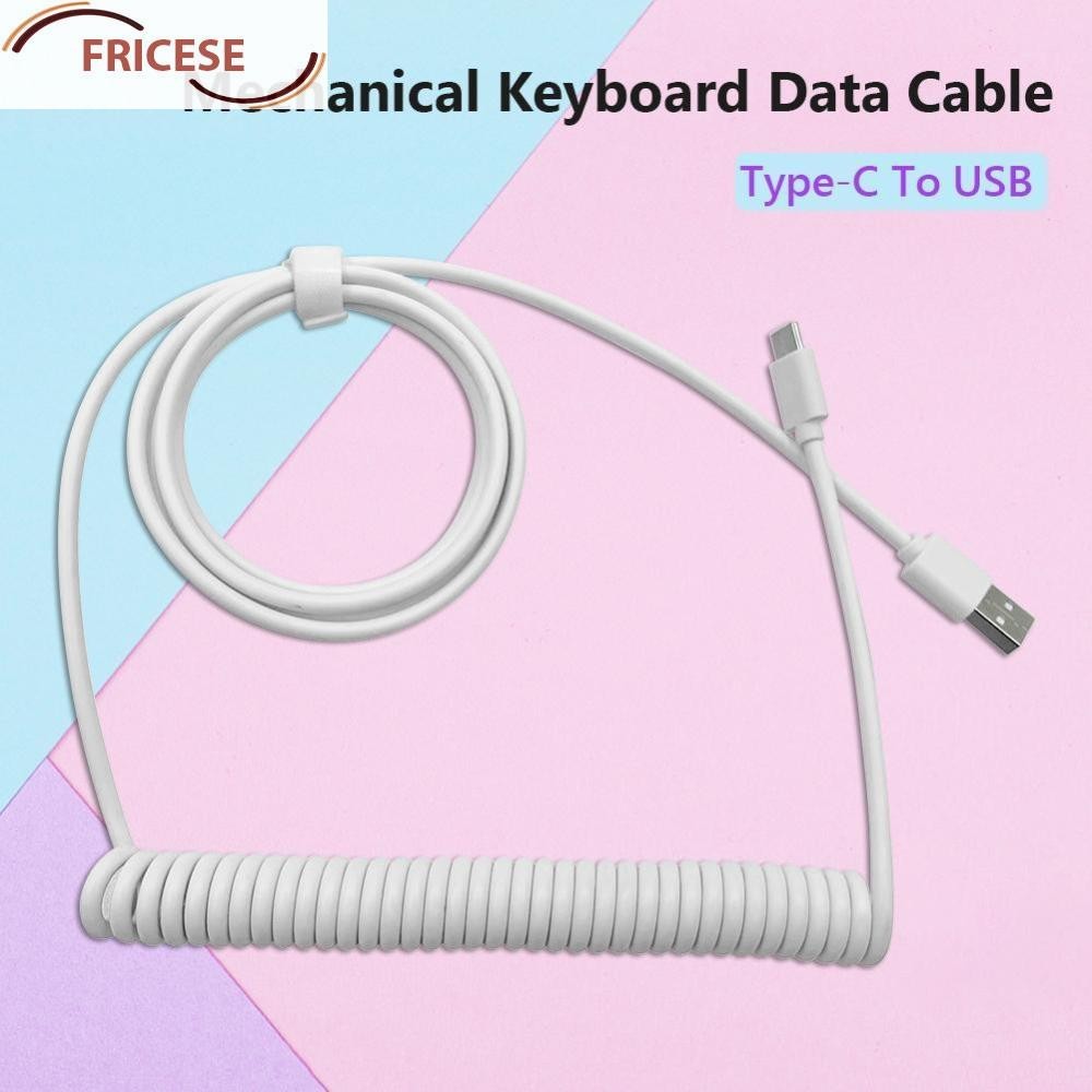 สายเคเบิลข้อมูลคีย์บอร์ดแบบกลไก Type-C to USB Coiled สายชาร์จ (สีขาว) [Fricese.th]