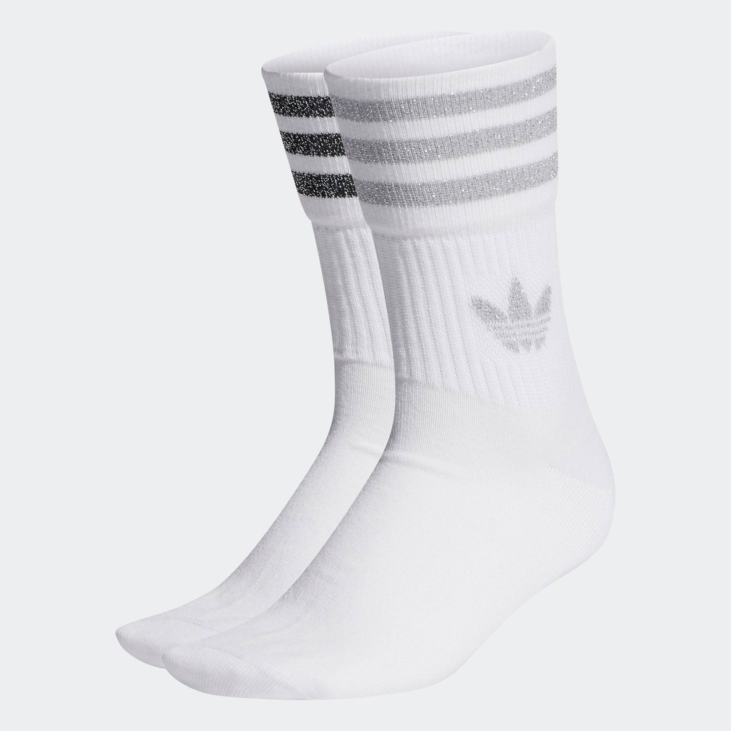 adidas Lifestyle Mid-Cut Glitter Crew Socks 2 Pairs Women White HC9561