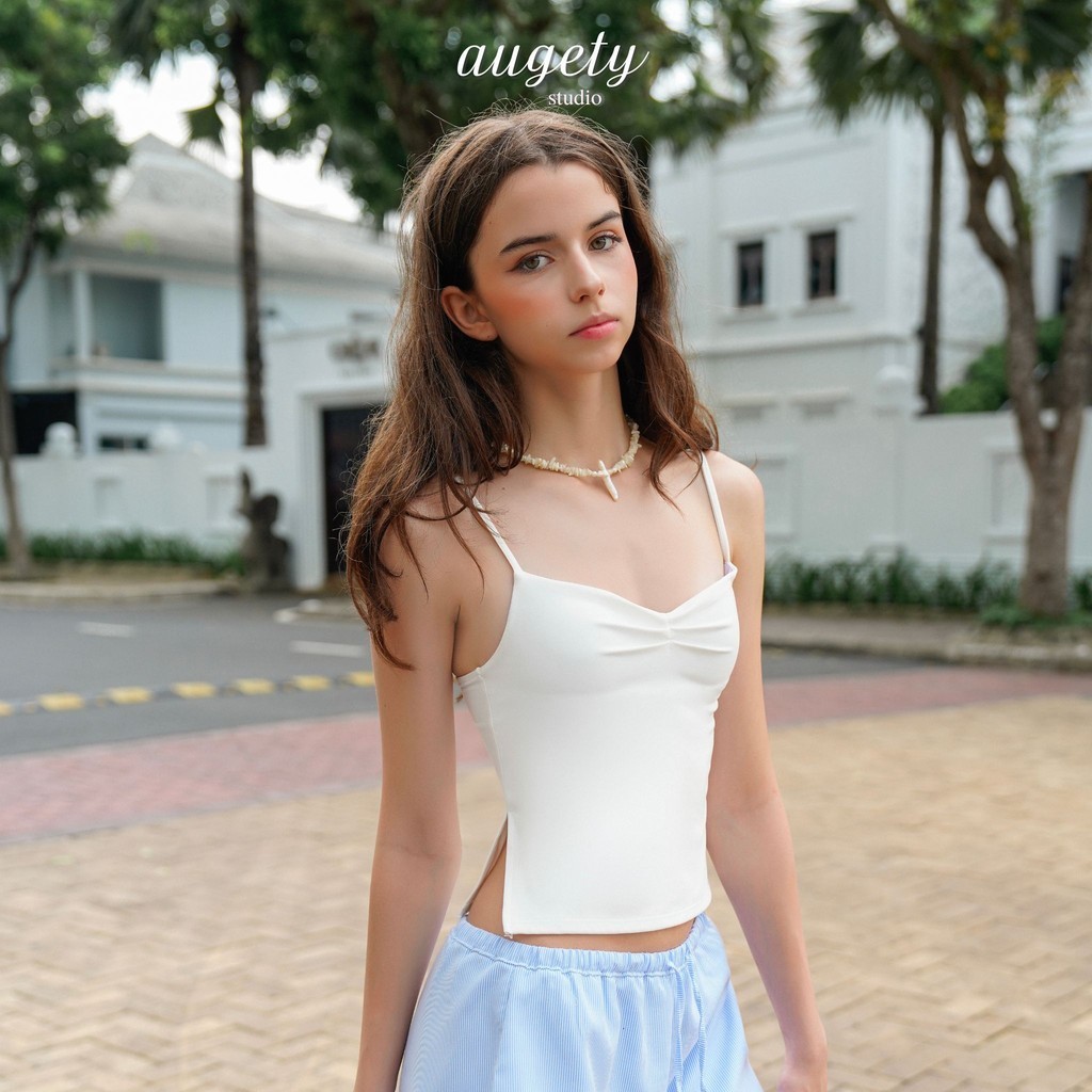 เสื้อกล้ามแยกหน้าอกจับจีบ Augety Studio, ASHLYN TOP