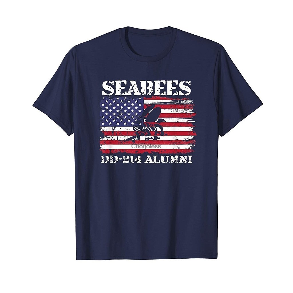 US เสื้อยืดธงทหาร Navy Seabees Veteran DD-214