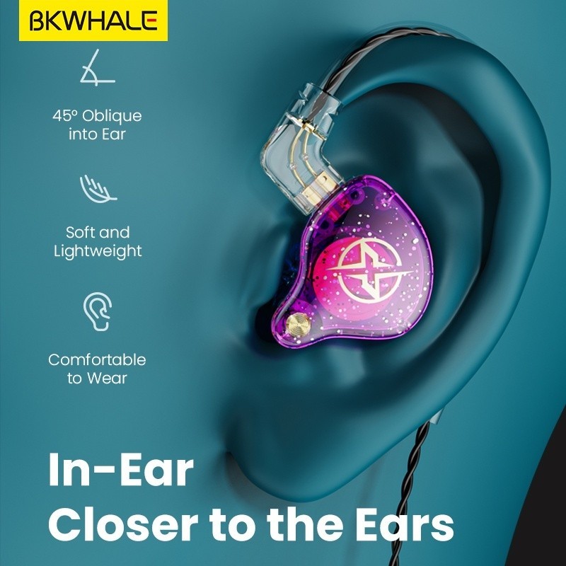 Bkwhale3.5 มม./TypeC ที่ถอดออกได้หูฟังแบบมีสายคู่แบบไดนามิก HiFi หูฟังเบสชุดหูฟังสเตอริโอ Monitor หูฟัง