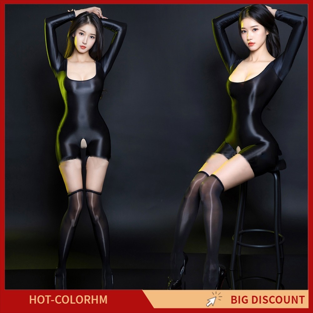 [COLORHM]ชุดบอดี้สูทเคลือบเงาผู้หญิงเข้ารูปกีฬาสั้นเปิดเป้าชุดชั้นในรัดรูป Clubwear