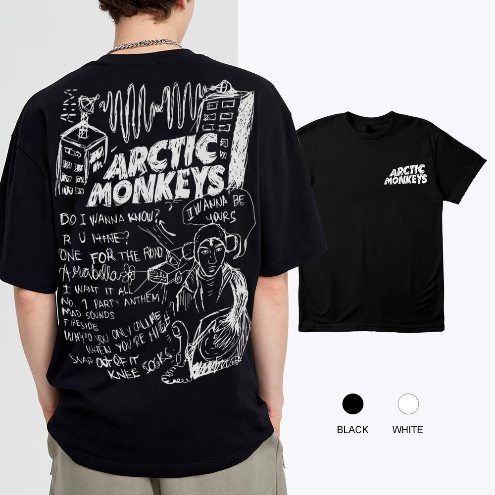 Kaos ARCTIC MONKEYS เสื้อยืด AM ALBUM SONG LIST DOODLE Graphic Tee Unisex Baju T เสื้อ Lelaki ผ้าฝ้าย 100%