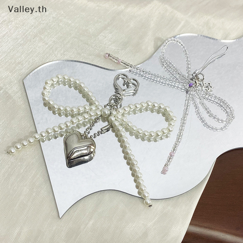 Valley.th น่ารักโบว์เพิร์ลจี้พวงกุญแจแฟชั่นรูปหัวใจจี้โทรศัพท์มือถือกล้องจี้อุปกรณ์เสริมกระเป๋าตกแต่งของขวัญ TH