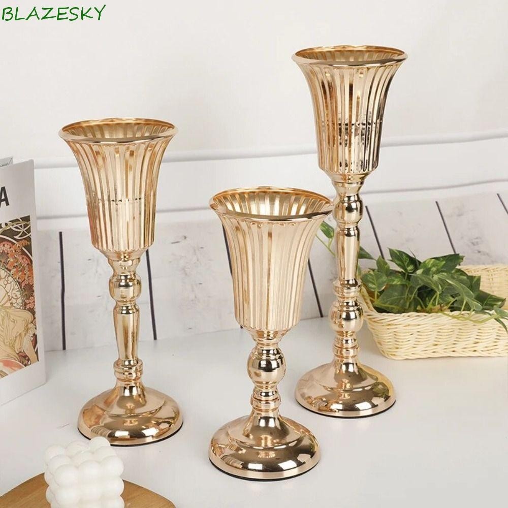 Blazesky แจกันเหล็กทอง, FIower Art Wrought Iron งานแต่งงาน Photo Props, โรแมนติก Golden Anti-fall จําลองผู้ถือดอกไม้ตาราง Decor