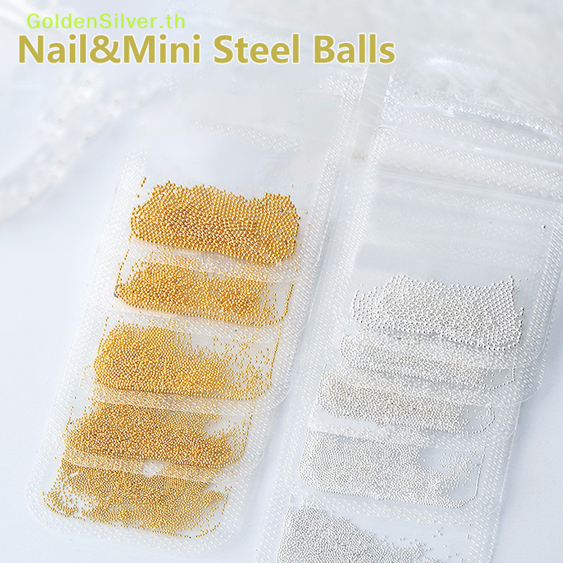 Goldensilver 1 กระเป๋า 0.5-3.0 มม.เล็บคาเวียร์ลูกปัด Rhinestone สําหรับ Micro Steel Ball 3D ตกแต่ง UV เจลเคล็ดลับอะคริลิค TH