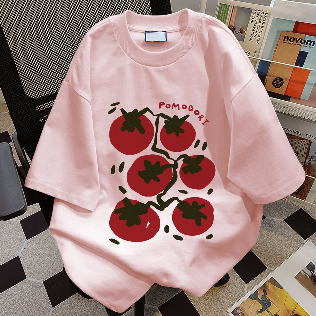 COD (กรุงเทพจัดส่งสินค้า)BOOM Shopน่ารั และมะเขือเทศายพิมพ์แขนสั้นเอวเสื้อยืด#51436