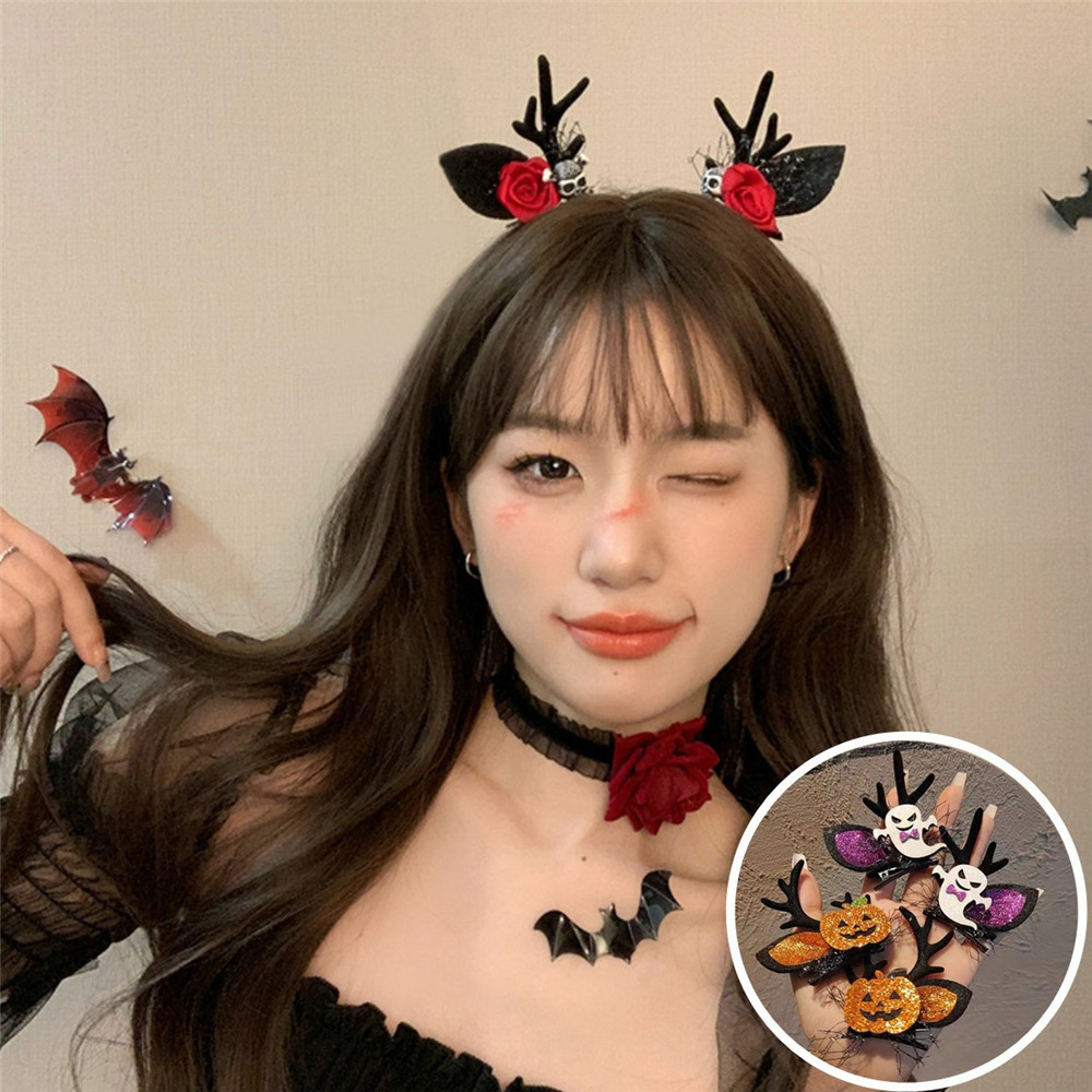 ฮาโลวีนใหม่กิ๊บติดผมน่ารักฟักทองน่ากลัว Ghosts Bats กิ๊บติดผมตลก Antler เครื่องประดับผม