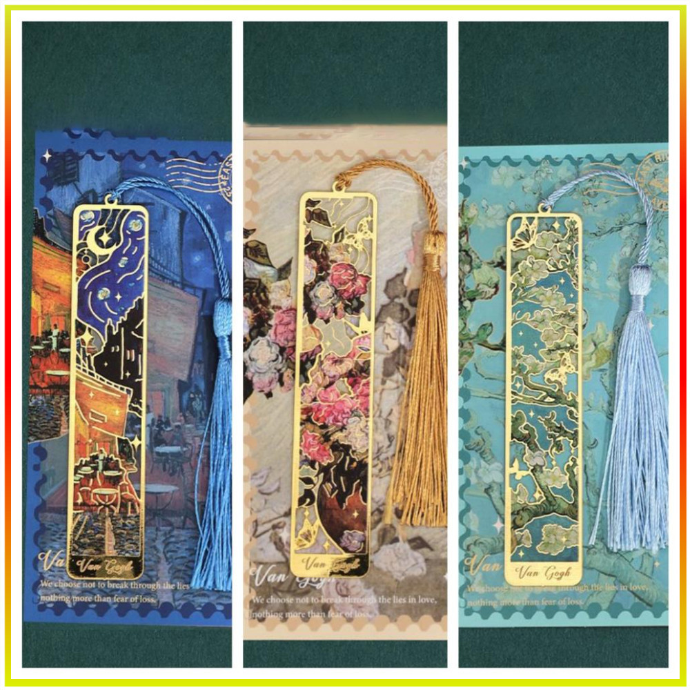 ภาพวาดสีน้ํามัน Openwork Hot Stamping Bookmark พร้อมพู่ของขวัญวรรณกรรมสําหรับ Reader, Writers, Book Lovers และนักเรียน