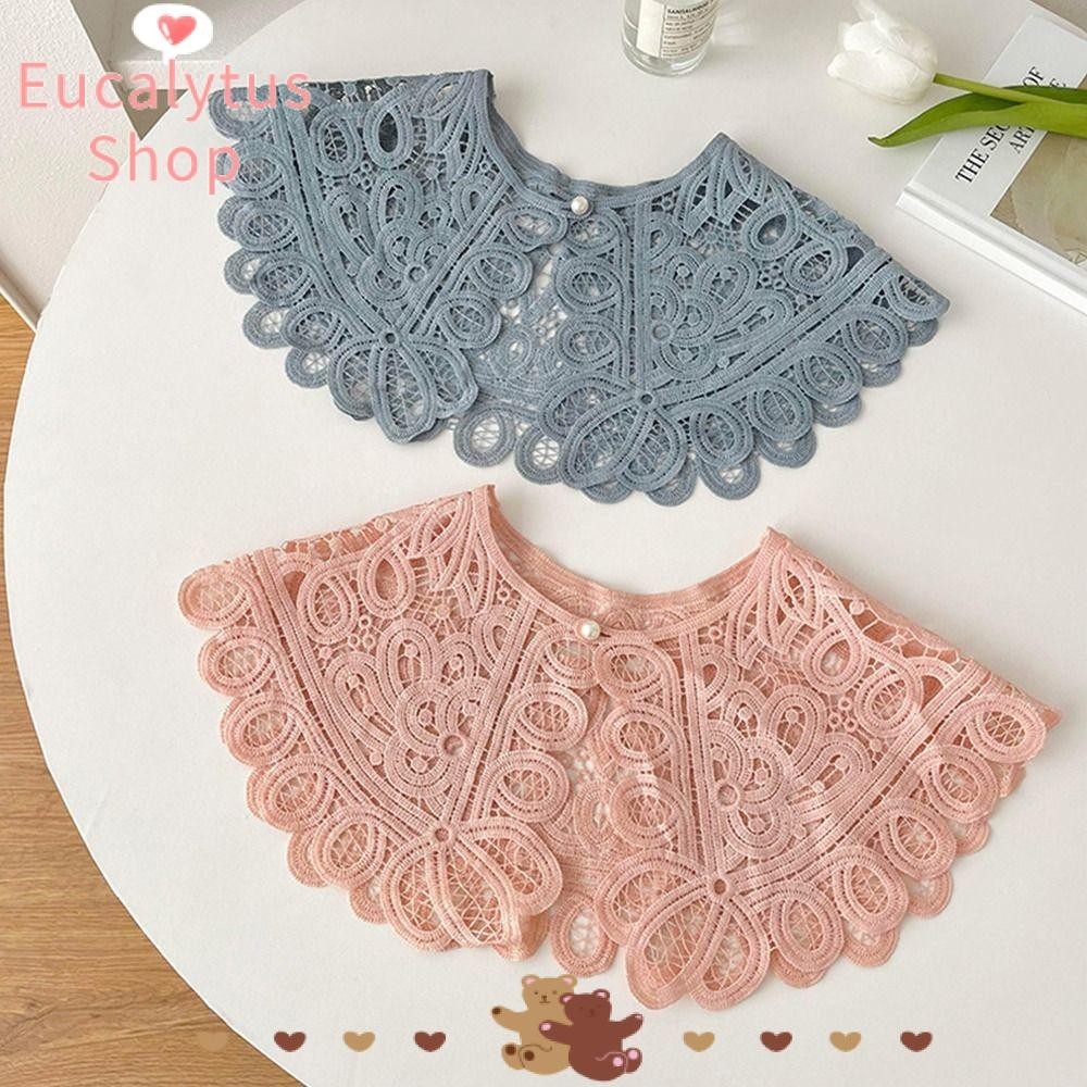 Eucalytus1 เสื้อเบลาส์ถักโครเชต์ คอปกปลอม ถอดออกได้ สีพื้น แฟชั่น