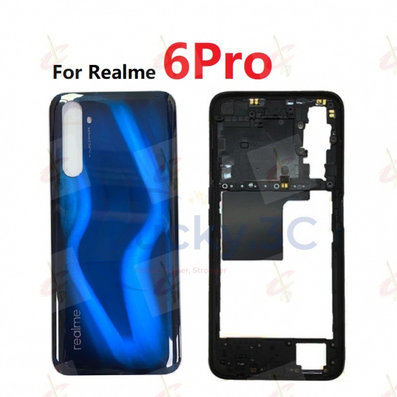 ฝาครอบกระจกด้านหลังเปลี่ยนสําหรับ Realme 6 Pro RMX2061 RMX2063 กรอบกลาง