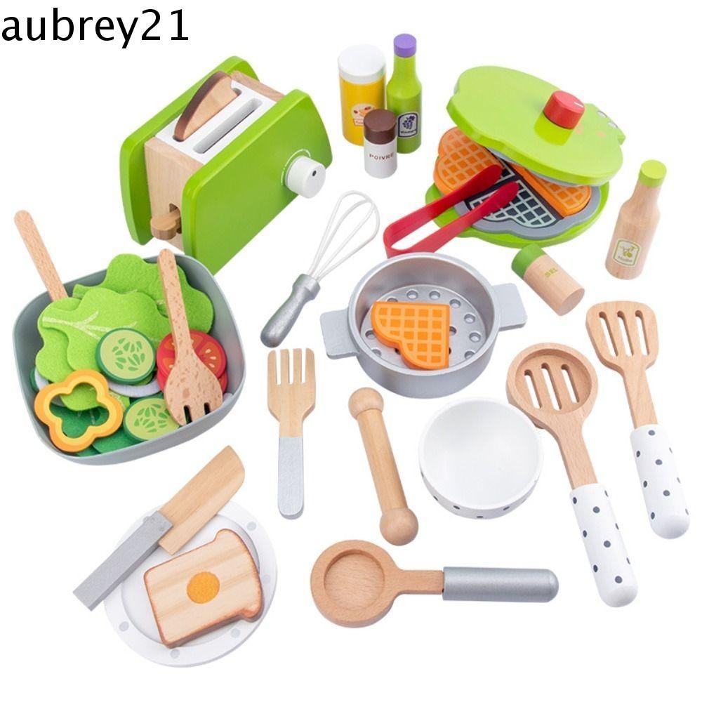 Aubrey1 DIY ของเล่นครัวไม้,สลัดทําอาหารเครื่องปิ้งขนมปัง,บ้านของเล่นจําลองรุ่นครัวขนาดเล็ก DIY เด็กของขวัญ