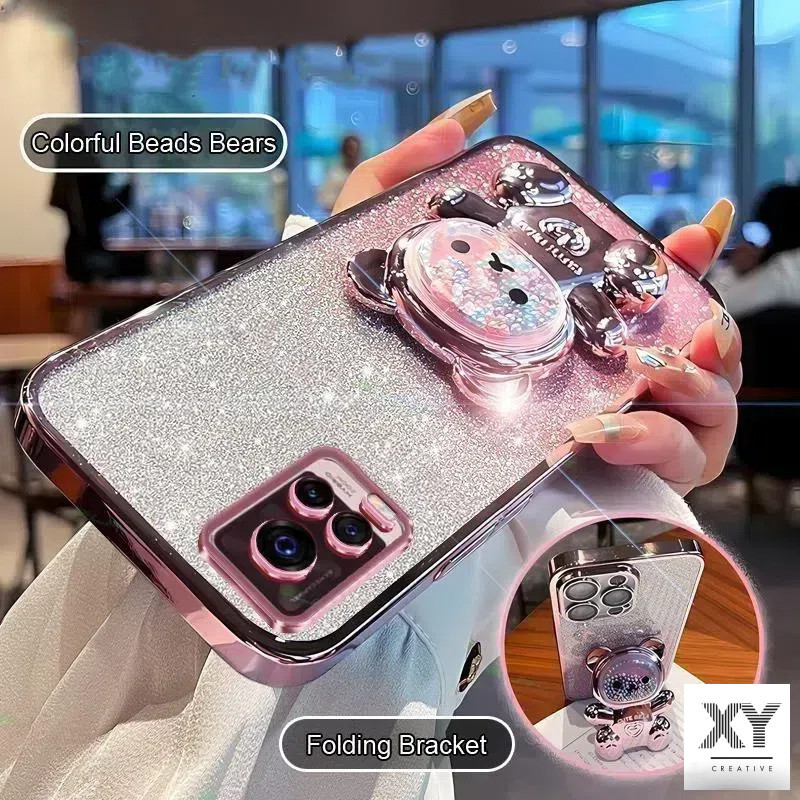 เคสโทรศัพท์ vivo v20 PRO v20se v23e v23 v21 v21e 5G วงเล็บหมุน 360 °เคสโทรศัพท์บรรเทาความเครียดที่มีสีสันลูกปัดหมีขาตั้งพับ เปลือกอ่อน เคส vivo v20 PRO v20se v23e v23 v21 v21e 5G