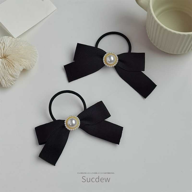 กิ๊บติดผมประดับมุกโบว์คุณภาพสูงสไตล์เกาหลีเชือกผูกผมหรูหราสําหรับผู้หญิง