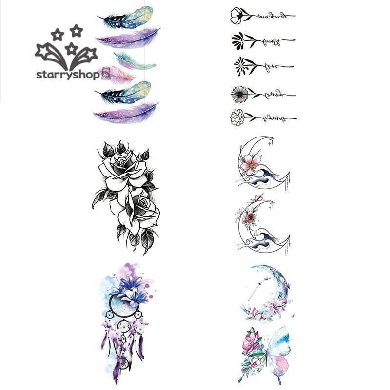 starryshopWaterproof Flower Tattoo Sticker Butterfly Rose Pattern Transfer Under Breast Shoulder Bod