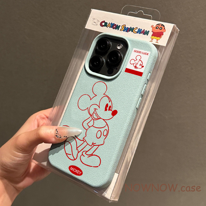 สําหรับ IPhone 15 14 13 12 11 Pro Max X XR Max 7 8 Plus INS การ์ตูนน่ารักสายมิกกี้เมาส์หนังเนื้อเคสโทรศัพท์ปกอ่อน
