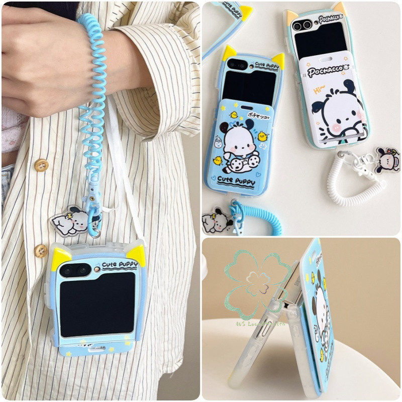 หูแมวน่ารักขอบช่องเสียบการ์ดเคสนิ่ม Samsung Galaxy Z Flip 6 Z Flip 5 Z Flip 4 Z Flip 3 สร้อยข้อมือปลอกจี้การ์ตูน Link หัวเข็มขัด Z Flip6 Flip5