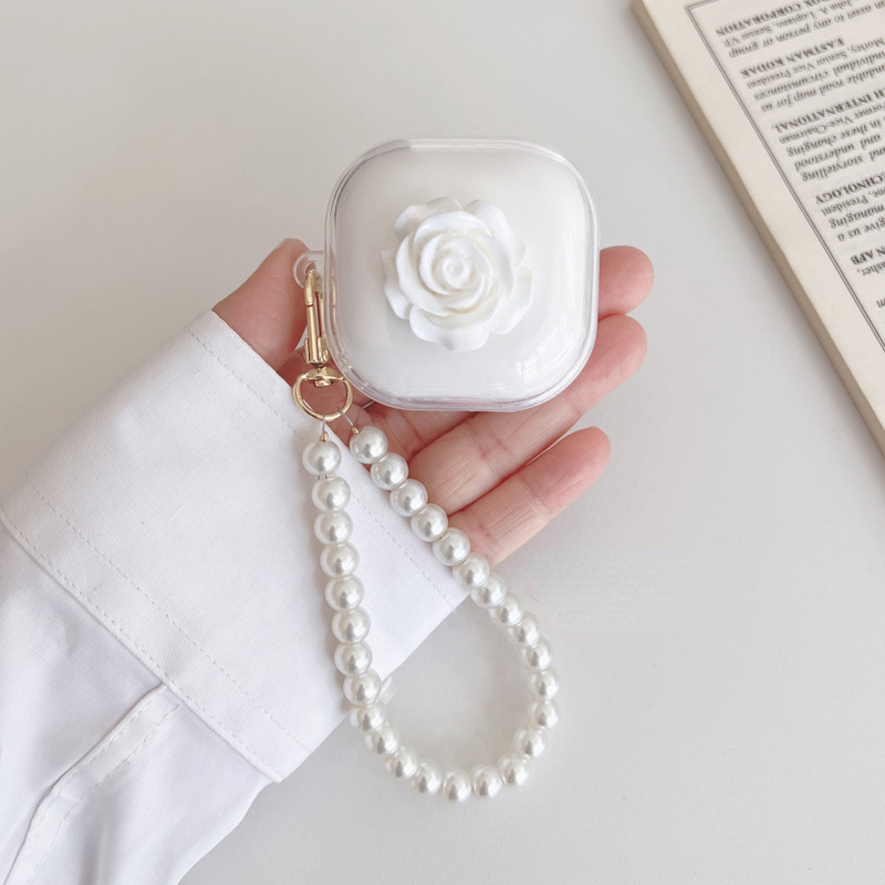 For Anker Soundcore R50i NC Clear Soft Case Cute Camellia Flower Pearl Bracelet Pendant Anker Soundcore P30i Soft Case Protective Cover