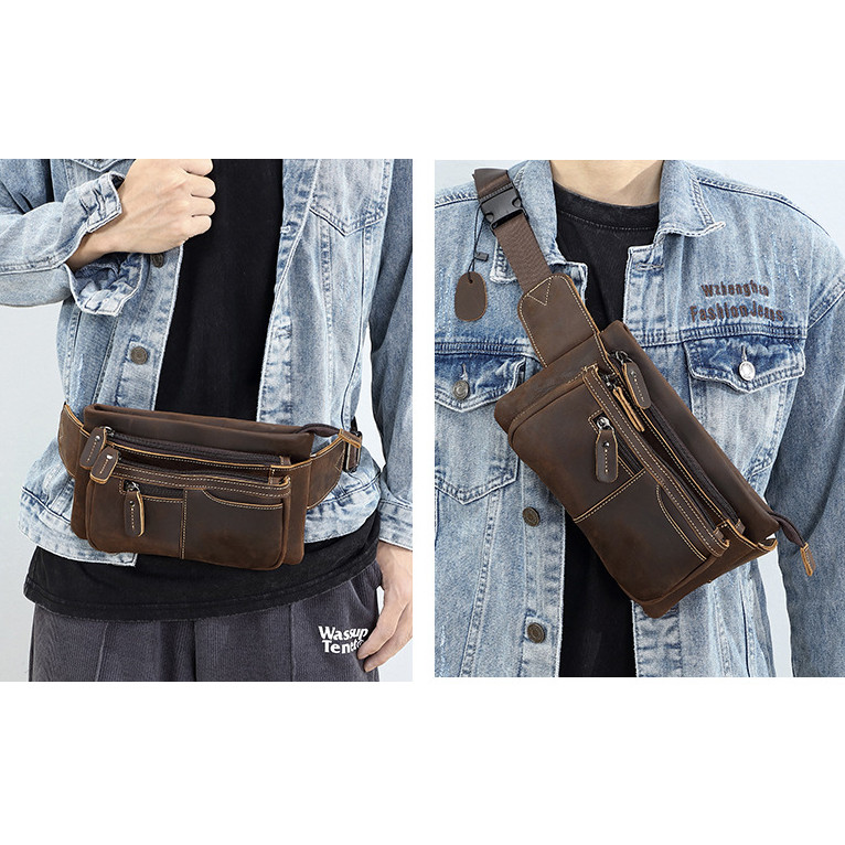 Sunwish No.M409 Luxury Real Leather Crazy Horse Cow Leather Men Chest Bag กระเป๋าคาดเอว