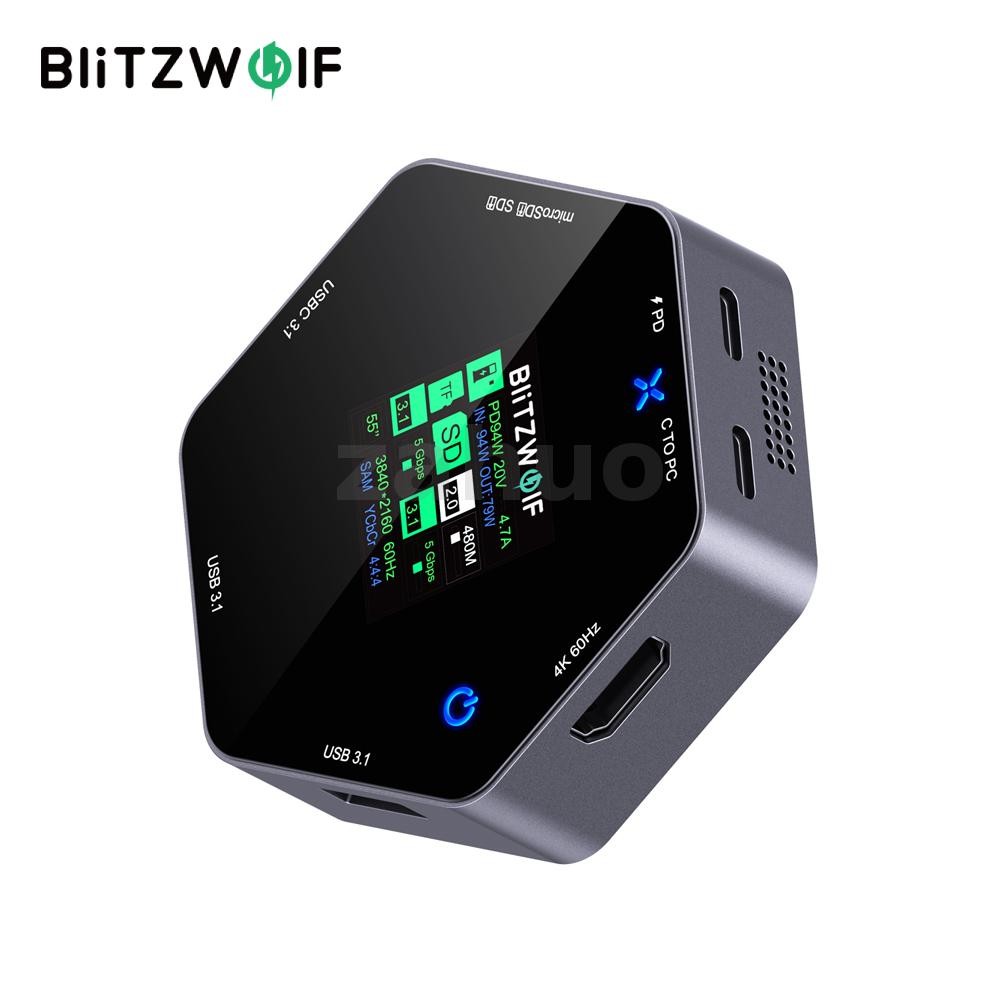 Blitzwolf BW-TH16 8 in 1 USB Hub LCD สมาร์ทจอแสดงผล Type-C Docking Station พร้อม USB3.1 Type-C 3.1 H