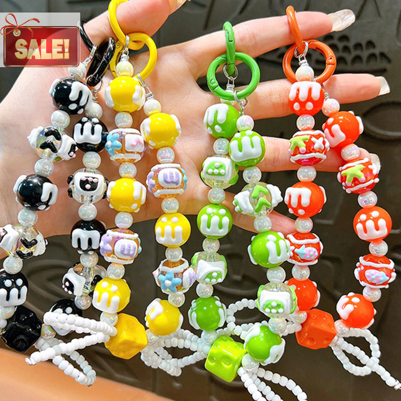 Bl Y2K เกาหลีหวานโบว์ลูกปัดโทรศัพท์ Lanyard สายรัดข้อมือเคสโทรศัพท์ Chain Girly ลูกปัดสายคล้องโทรศัพท์พวงกุญแจหูฟังจี้ A