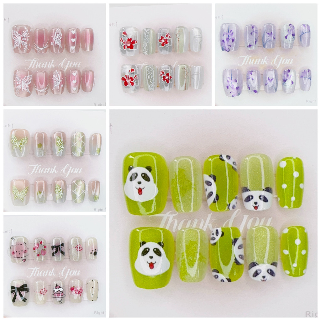 Cat Eye Handmade กดบนเล็บ 10 ชิ้นเล็บปลอมพร้อมสติกเกอร์กาว T029-T096