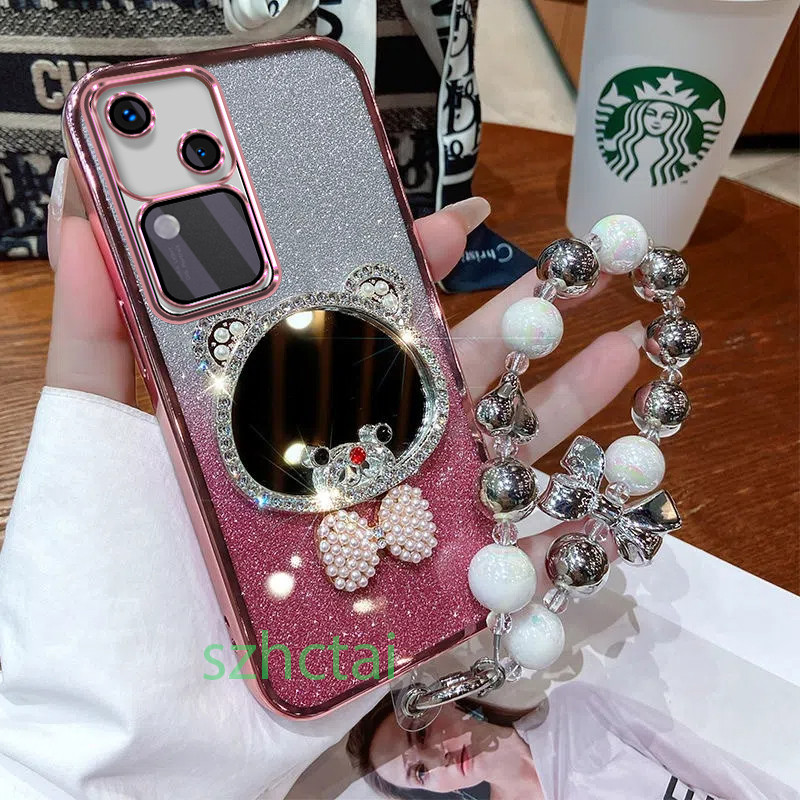 เคสโทรศัพท์ Vivo V30 5G V30E 5G V29 5G V29E V27 5G V27E V25 V25E V30 Pro 5G กระจกแต่งหน้าหูหมีมงกุฎห