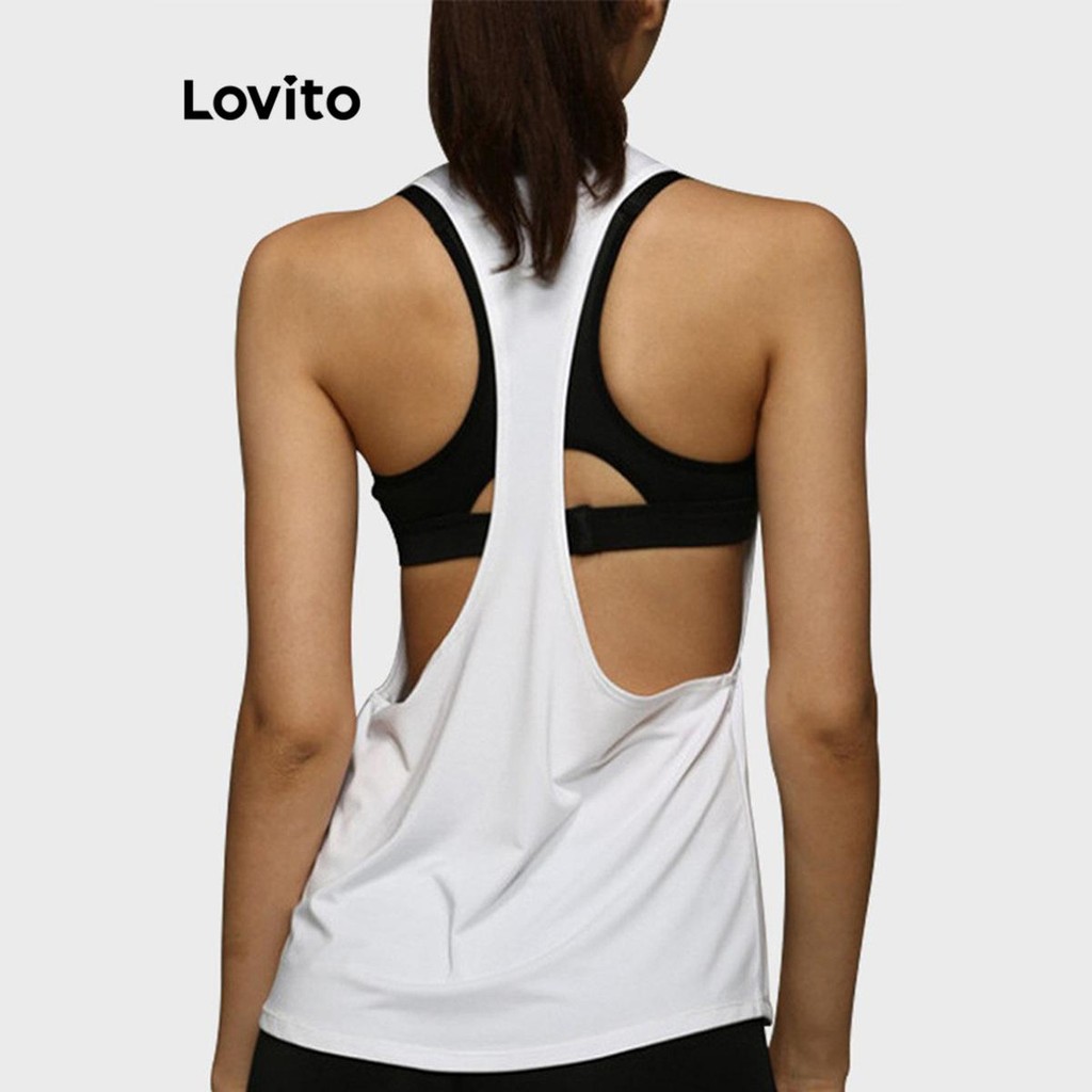Lovito เสื้อกล้ามกีฬาผู้หญิง แบบเปิดหลัง สีพื้น สไตล์สปอร์ต LNL50111
