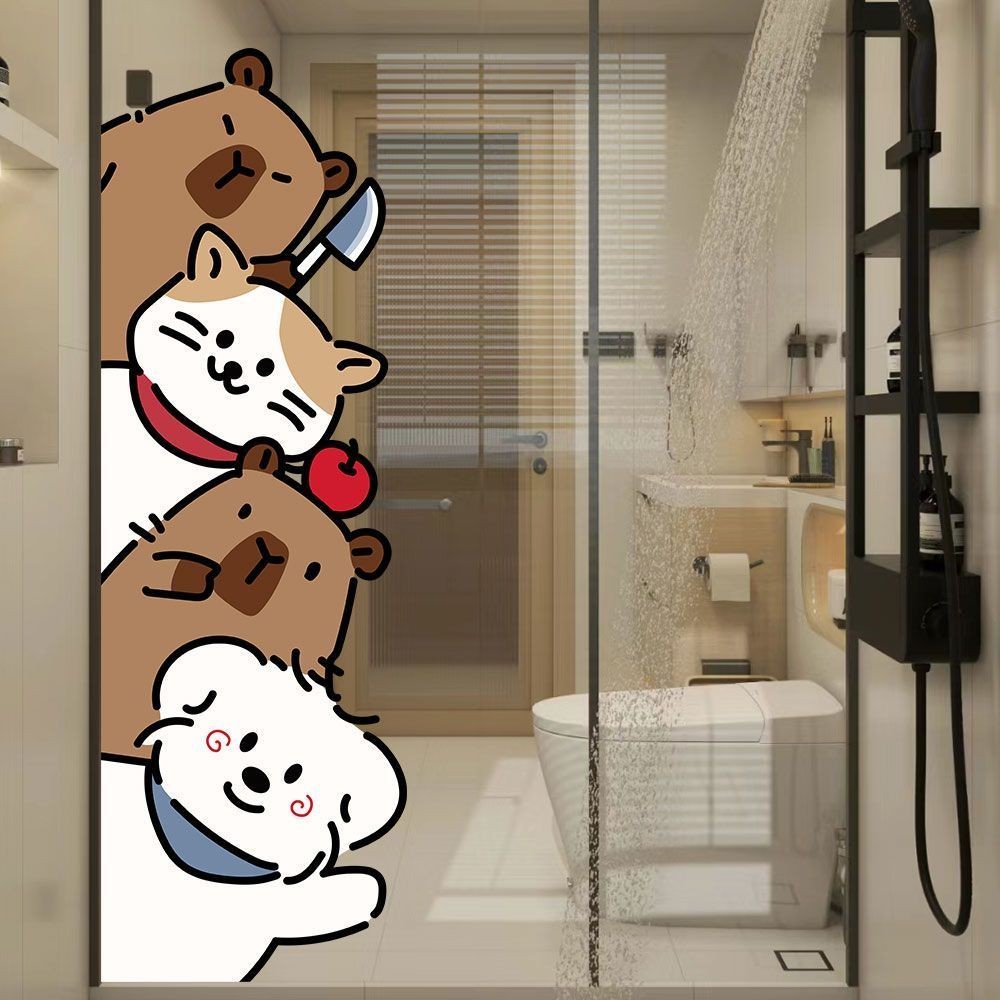 คาปิบาระ คาปิบาระ รูปแบบสติกเกอร์ห้องน้ําห้องครัวประตูกระจกสติกเกอร์ตกแต่งบ้านสติกเกอร์
