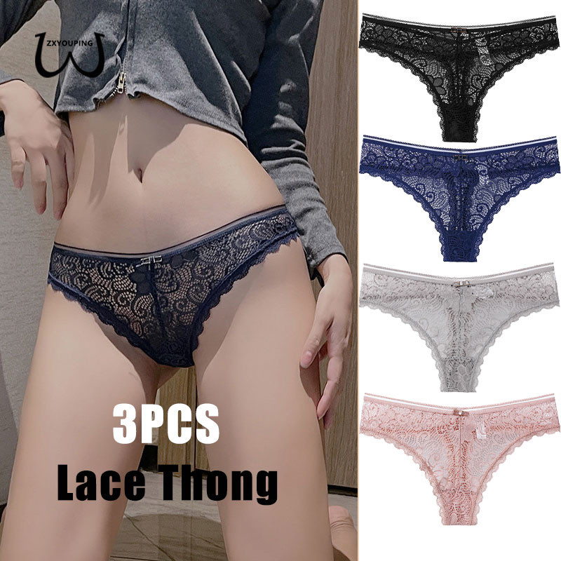 Zxyouping 1/3 ชิ้นผู้หญิงเซ็กซี่ลูกไม้ทอง,กางเกงลูกไม้,ชุดชั้นในไร้รอยต่อคุณภาพสูงสีทึบลูกไม้ G String Spandex ทอง S-XL