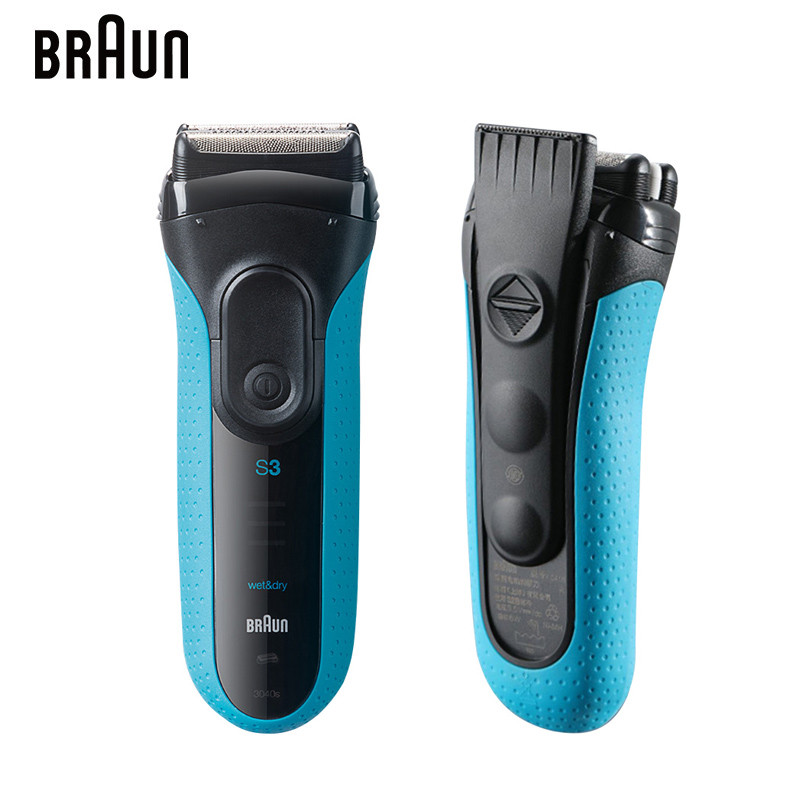 เบราน์ ส3 3040ส เครื่องโกนหนวดไฟฟ้าสําหรับผู้ชายโกนหนวดเคราไฟฟ้ามีดโกนลูกสูบแห้งและเปียกความปลอดภัยเครื่องหนวด