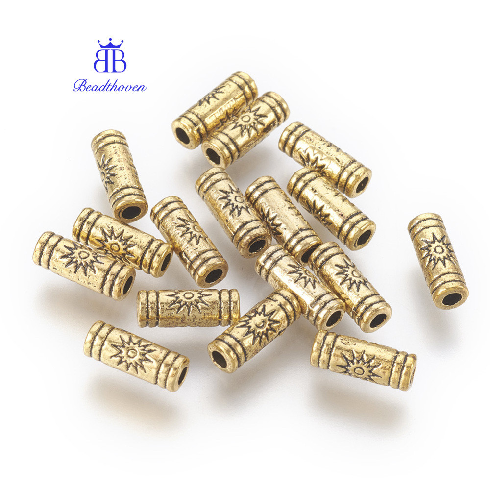 20-200ชิ้นลูกปัดสไตล์ทิเบตสังกะสีโลหะผสมลูกปัดตะกั่วฟรีและนิกเกิลฟรีและแคดเมียมฟรีโบราณโกลเด้น9.5x3.5มิลลิเมตรหลุม: 1.5มิลลิเมตร