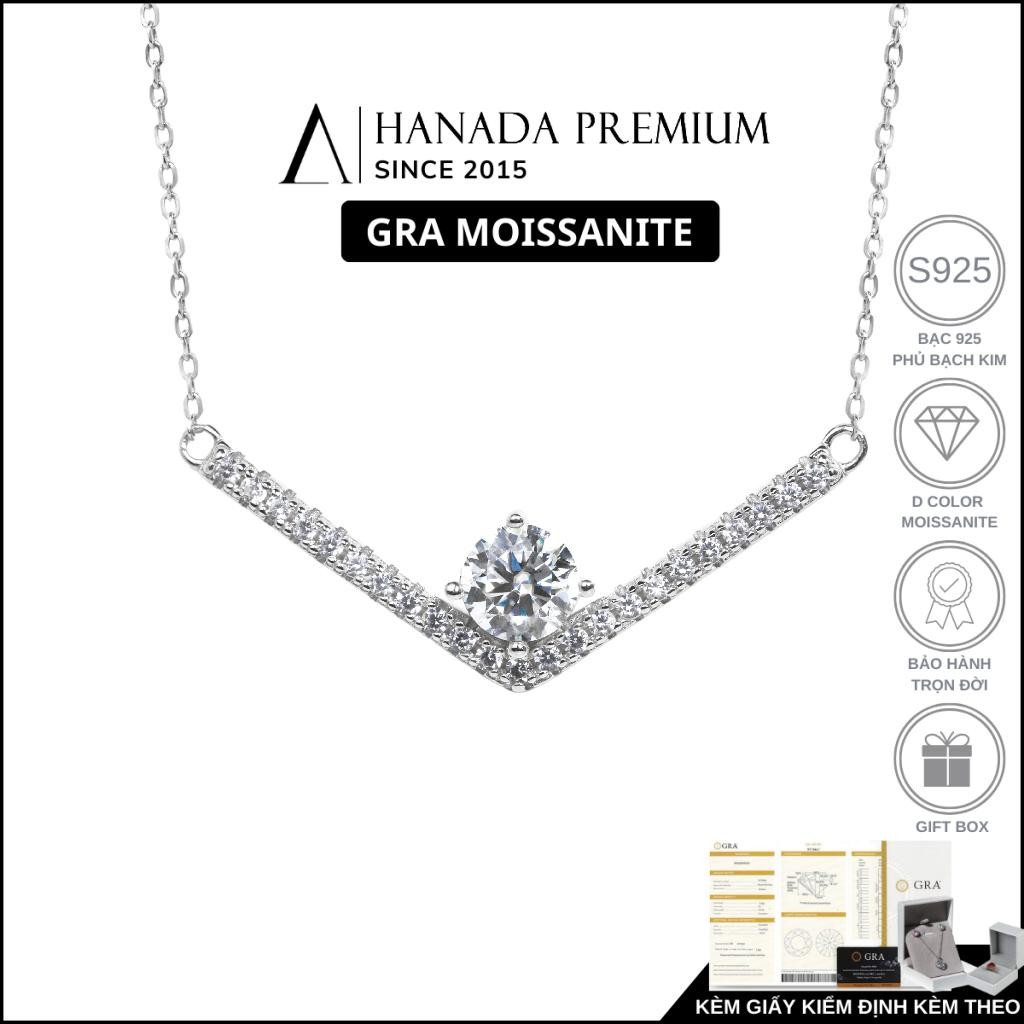 [ตุลาคม 20 ของขวัญ] สร้อยคอ Moissanite 6.5 มม. 925 Sterling Silver Platinum Bar V HANADA Stone 1734